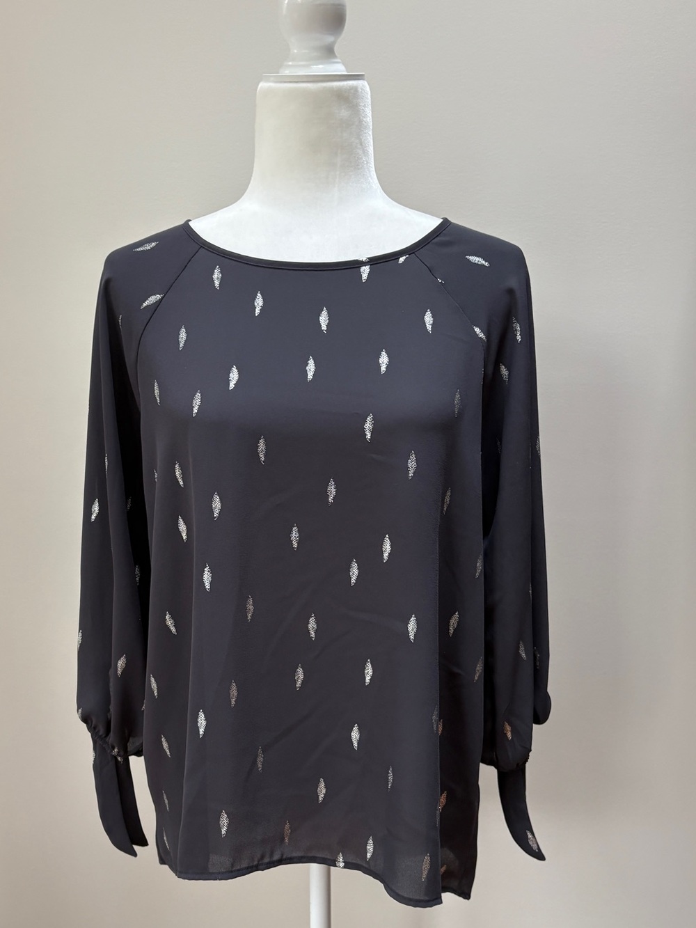 Papermoon Dark Grey Blouse with Silver Feather Print